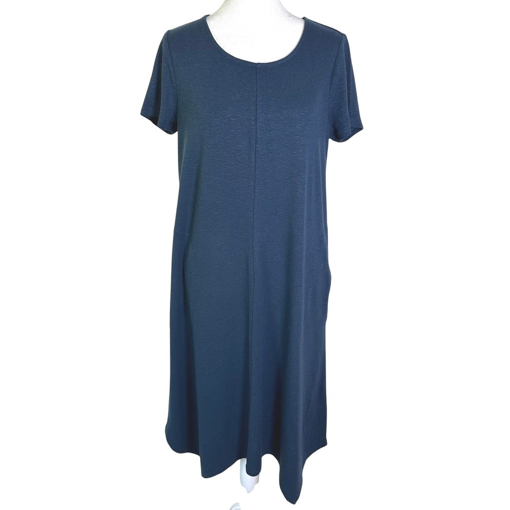 Pure Jill Dress Petite Small‎ Heather Blue Tencel Linen Blend Handkerchief Hem